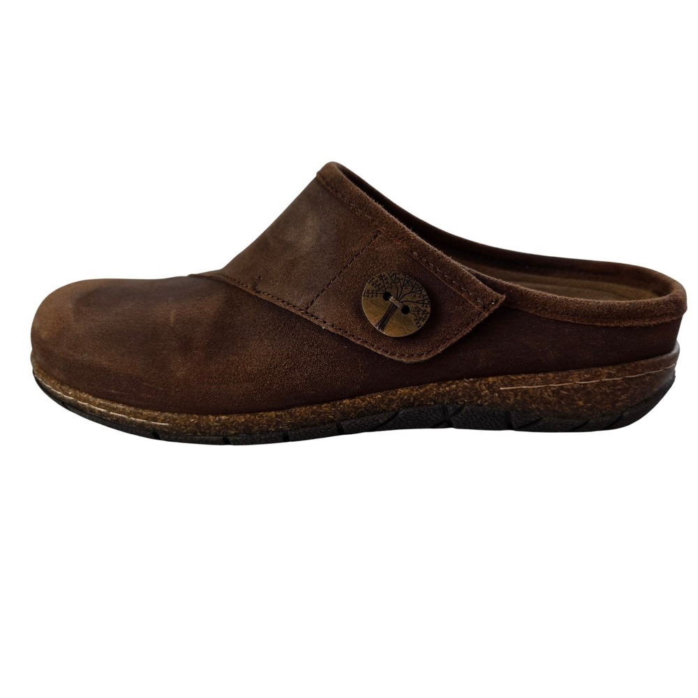 Earth Size 9 Leather Clogs Mules Brown Button Slip On Comfort Cork Sole #1216 - Picture 5 of 7